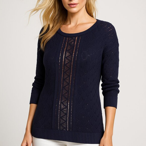 LOFT BLUE CASUAL DIAMOND STITCH CAREER CASUAL CLASSIC THIN SWEATER SIZE: MP NEW - Picture 1 of 5